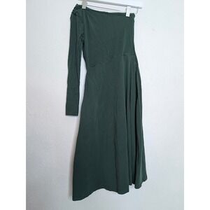 PACT Womens Mountain View Fit & Flare One-Shoulder Midi Dress Size Small Green